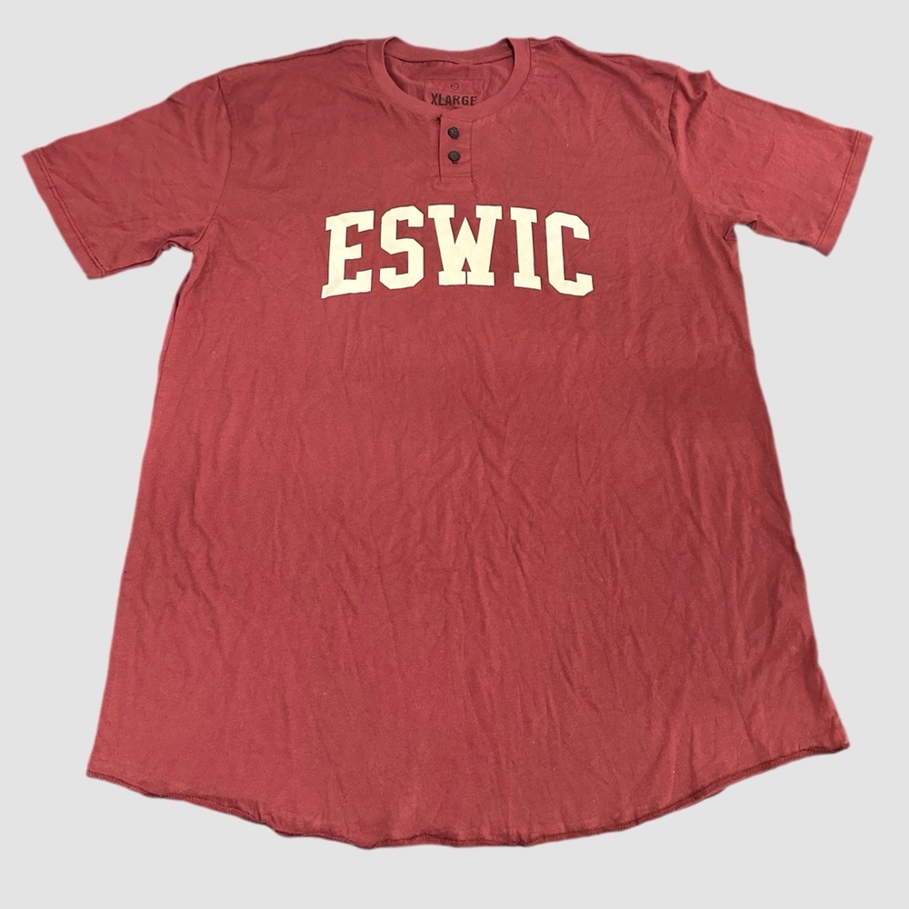 NEW Eswic XL Mens Maroon T-Henley Baseball‎ SS T-Shirt Slightly Rounded Raw Hem